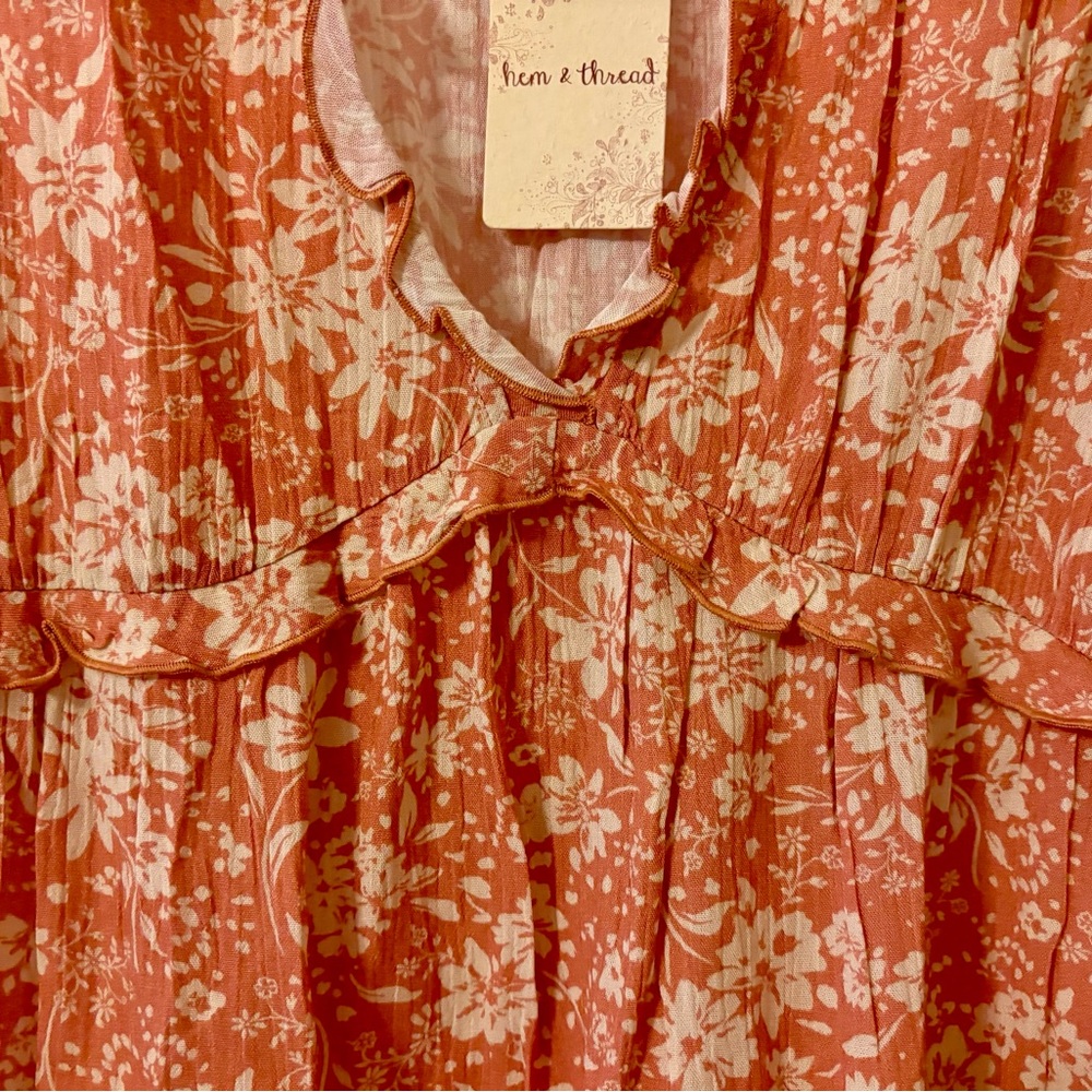 NEW! Hem & Thread Dusty Coral Ruffle Babydoll Boutique Top S - Picture 8 of 15